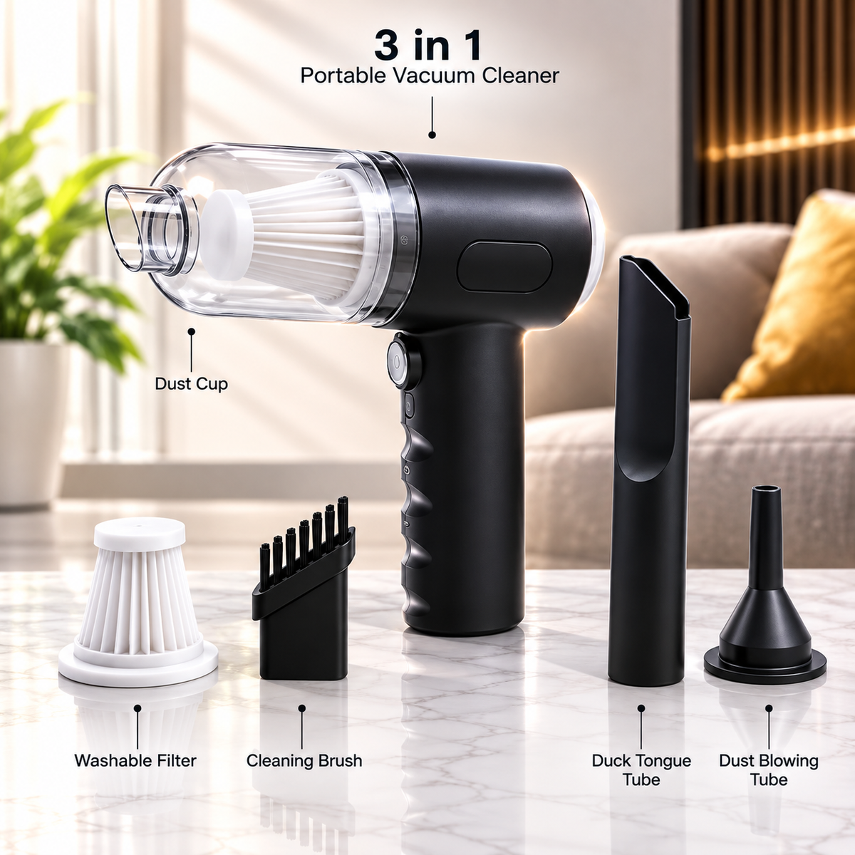 3-in-1 Portable Cordless Vacuum Cleaner – Compact Handheld Dust Cleaner
