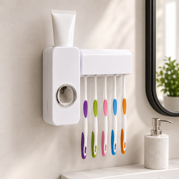 Automatic Toothpaste Dispenser with 5 Toothbrush Holder