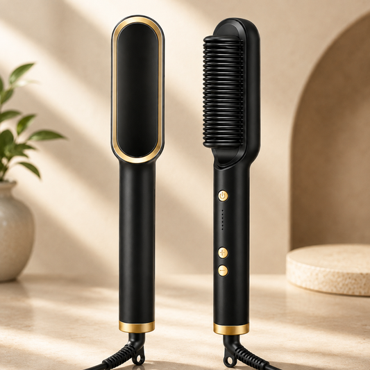 909 Hair Straightening Brush | Electric 2-in-1 Straightener & Curler | Heating Styling Comb | Quick 3-Minute Styling